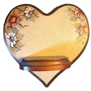 Hand Painted Heart Shelf Decor Floral Signed Vintage 9"